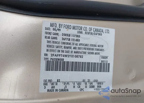 2000 Ford Crown Victoria Lx из США, поврежденный, VIN 2FAFP74W2YX108782